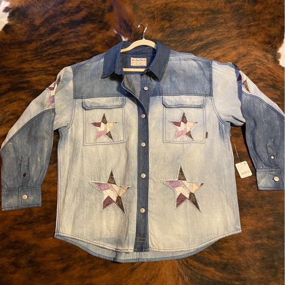 We The Free To The Stars Denim Top by Free People. - Picture 7 of 8